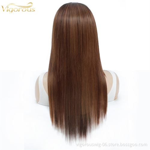 Vigorous long wavy dark brown wholesale chunky hair high quality full synthetic heat resistant fiber glueless hd lace front wigs